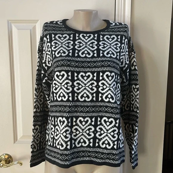 NWT J . Jill Black/Cream Print Pullover Sweater, m - Picture 1 of 5
